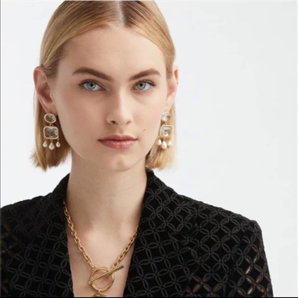 Oscar de la Renta Chandelier Earrings with Pearl Drops - Picture 4 of 6